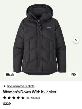 Patagonia Women's Black Down With It Insulated Jacket Black XS EUC